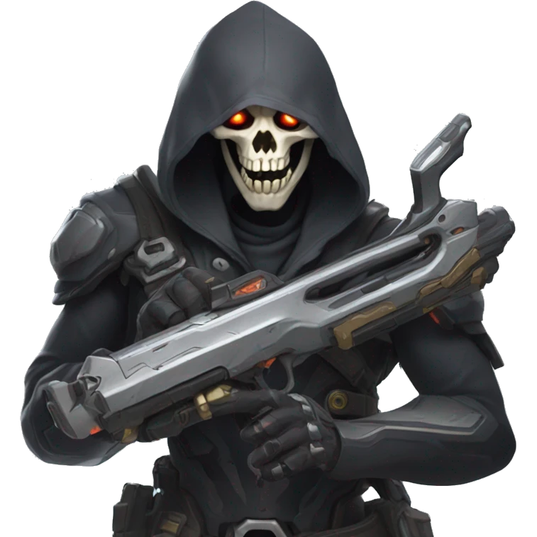 reaper from overwatch, holding his twin shotgun, shooting his ultimate move death blossom emoji