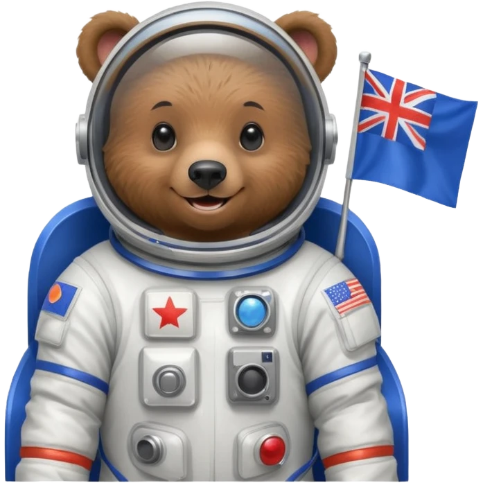 black bear in space suit, holding blue rectangle flag emoji