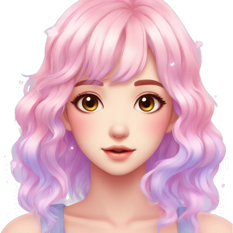 Gorgeous Beautiful Blushing Petite Colorful-Shiny-Pastel-Fairy-Anime-Girl with beautiful gradient pastel hair aesthetic with white border emoji