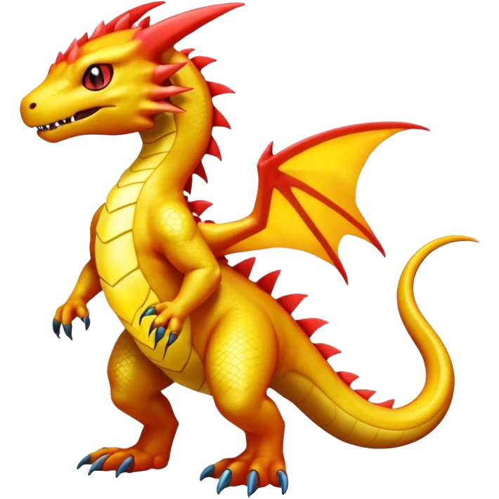 Cute Shiny yellow iridescent Guilmon-Salandit-Fakémon-hybrid-creature (full body)  emoji