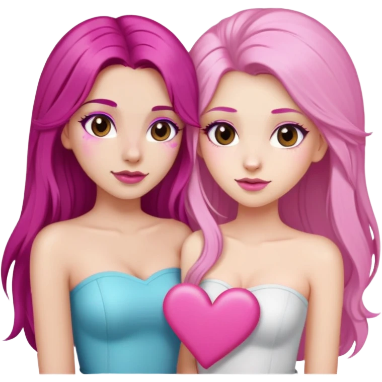 gorgeous pale girl with long magenta hair latina makeup next to a gorgeous girl with blonde hair brown eyes and a light pink heart above them both wearing tube tops emoji