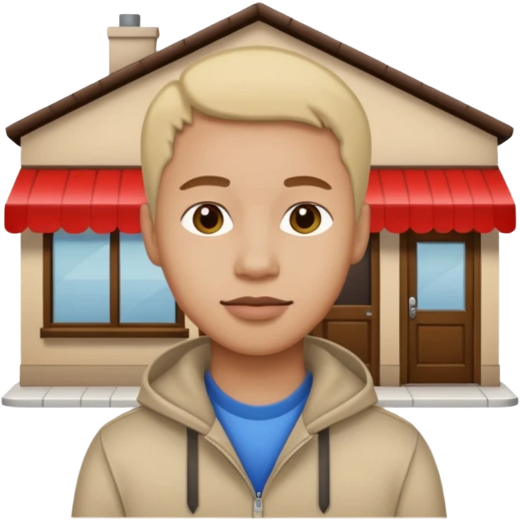 a single 2D line-drawn character + small shop emoji