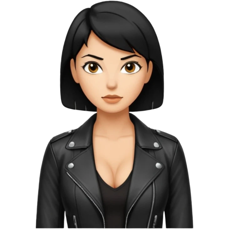 Woman in black leather very short hair cleavage dom  emoji