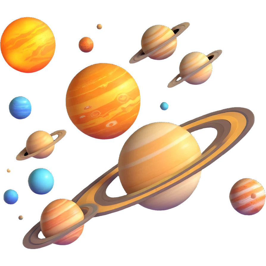detailed 3D solar system with sun and planets emoji