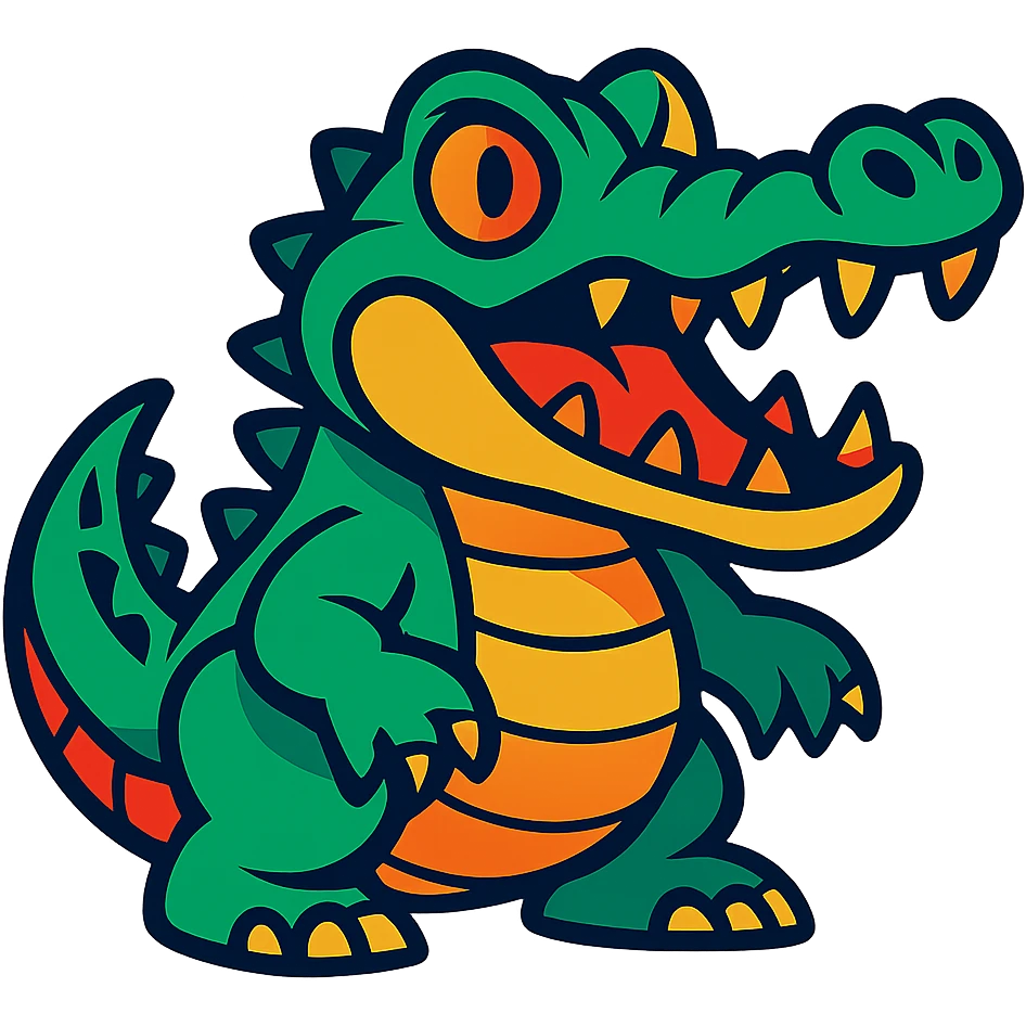 vibrant toon-style crocodile with bold colors and exaggerated features emoji
