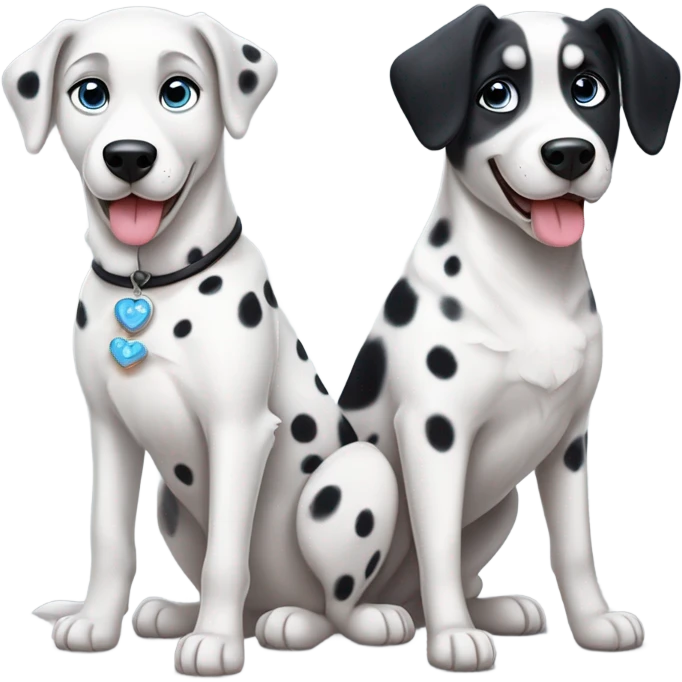 kawaii style, dalmatian, white and grey siberian husky, in love emoji