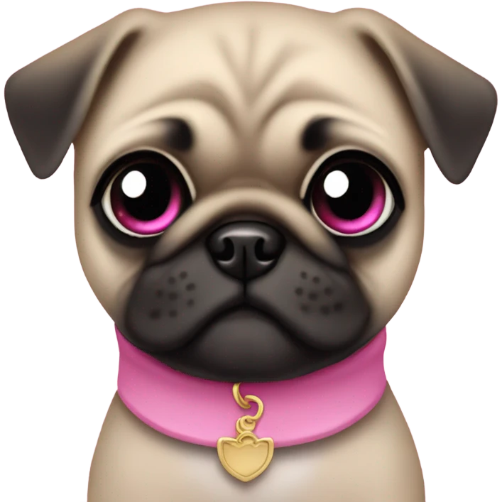 Baby pug with big pink
 eyes and pink collar
 emoji