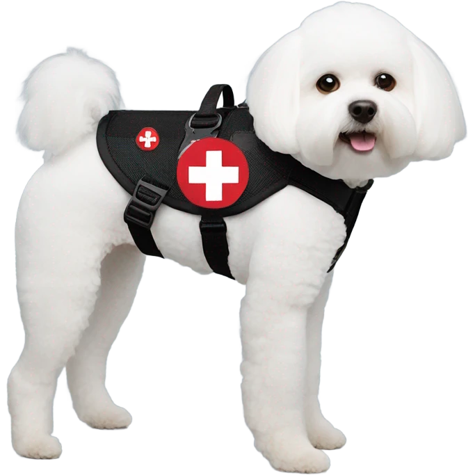 Bichon a service dog harness with a medical alert badge  emoji