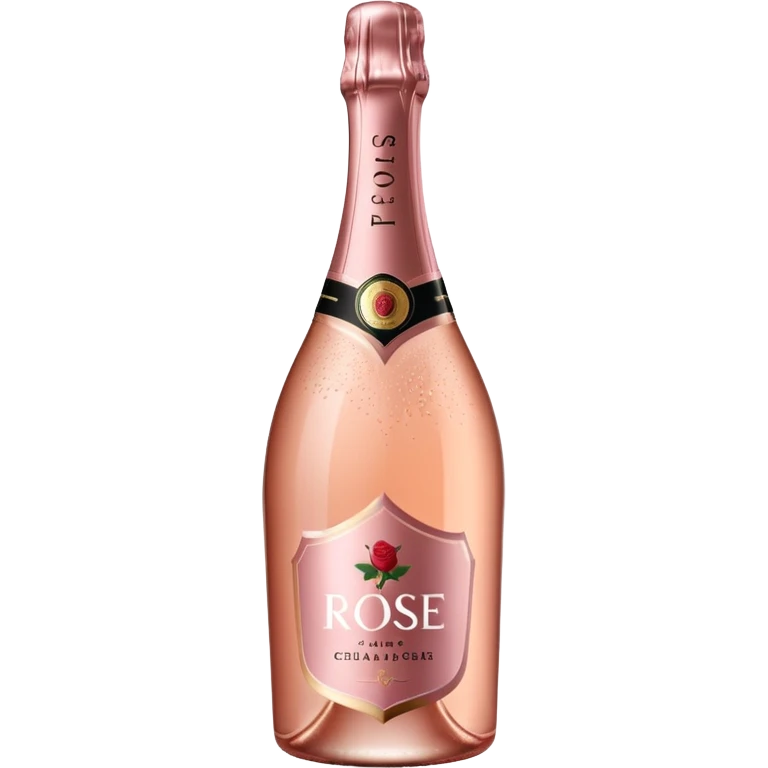 bottle of sparkling rosé champagne with a rose logo on the label, tilted up and to the left, no glass emoji