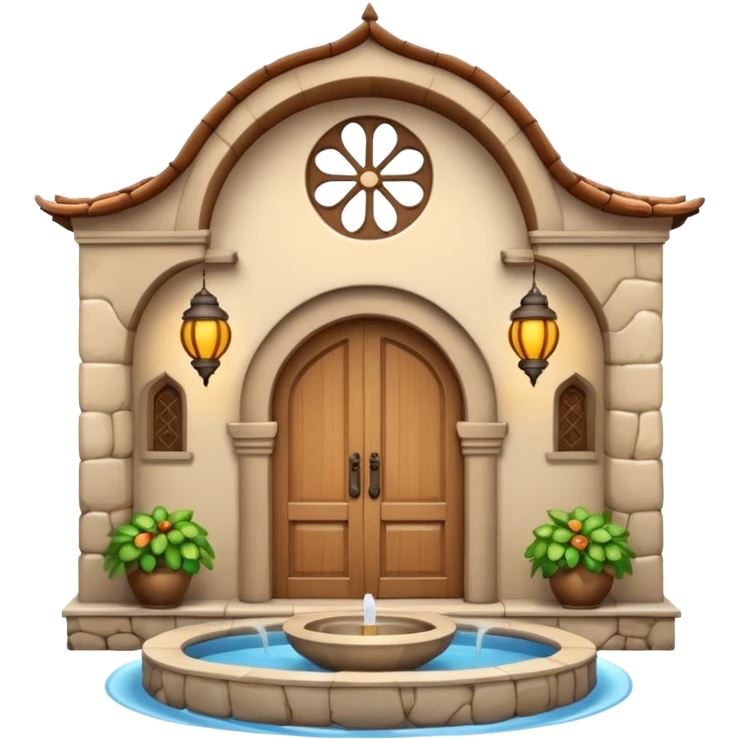 3D Apple-style emoji of a full traditional Turkish han. Rounded stone building with arched wooden doors and windows, small courtyard, fountain, arches, and hanging lanterns. Glossy, smooth, soft shadows, clean white background.






 emoji