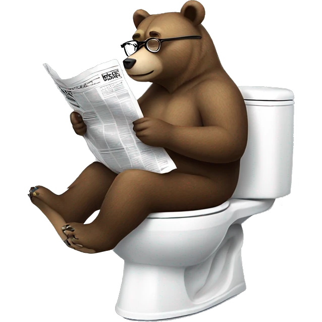 bear sitting in toilet wearing glasses reading newspaper emoji