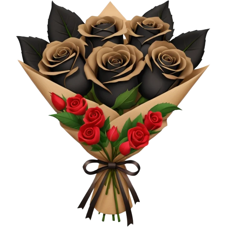 boquet of black roses in a paper package emoji
