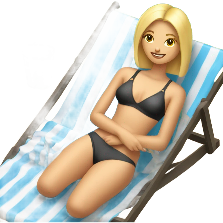 Blonde girl at the beach in bathing suit laying in lawn chair emoji