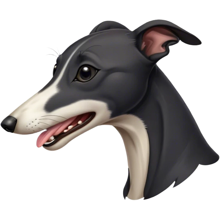 Cinematic Cute Yawning Black Greyhound Portrait Emoji, Head tilted slightly with a dramatic, wide-open yawn, showcasing a sleek black Fur with a polished finish, floppy ears slightly drooping, round dark eyes barely open in drowsy contentment, Simplified yet irresistibly adorable features, highly detailed, glowing with a soft, cozy glow, high shine, relaxed yet expressive, stylized with a touch of whimsy, bright and endearing, soft glowing outline, capturing the essence of a sleepy yet affectionate racer, so drowsy it feels like it could stretch out of the screen and curl up for a nap! emoji