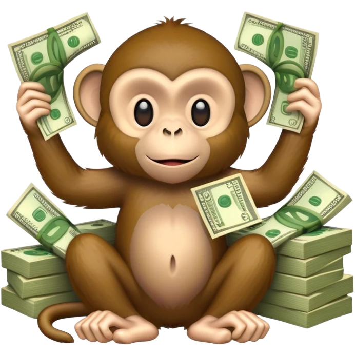 Money getting poured on a monkey emoji