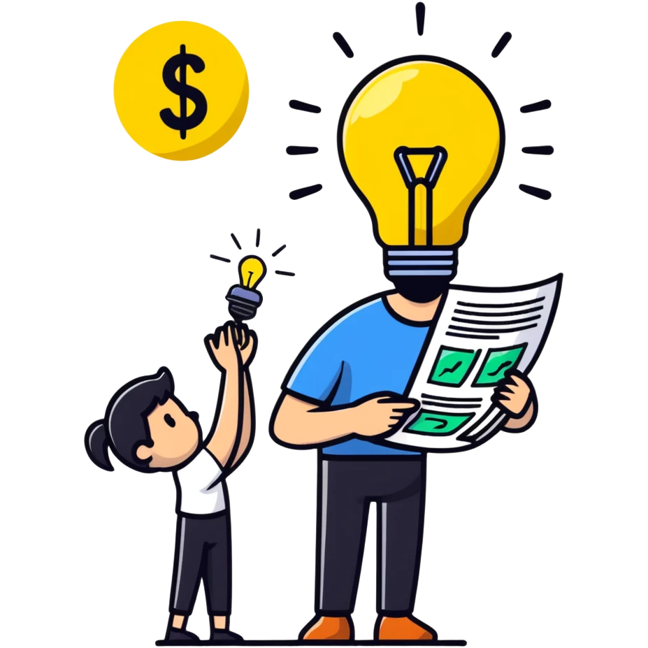 smart entrepreneur with business plan and lightbulb emoji