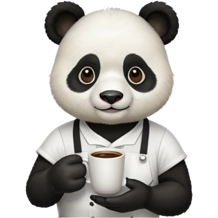 barista panda, wearing apron, holding coffee emoji