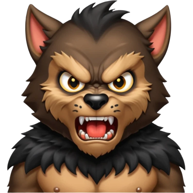 Create an emoji of Werewolf half bodied till waist sharp nails angry face black emoji