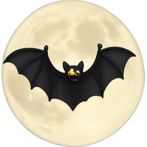 black bat flying near the moon with not face emoji
