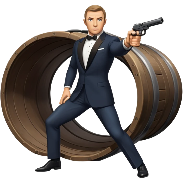 James Bond in iconic gun barrel pose, 007 agent emoji