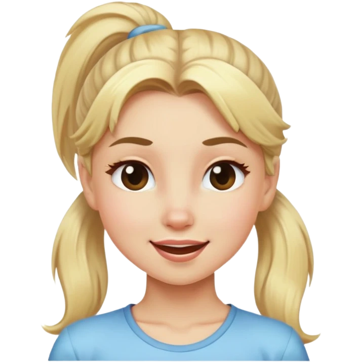 blonde girl with high pony hair, she is making a wink emoji