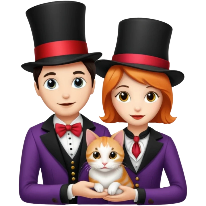 magician couple and their pet cat emoji