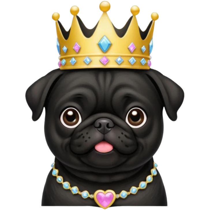 Black pug dog wearing a princess crown emoji