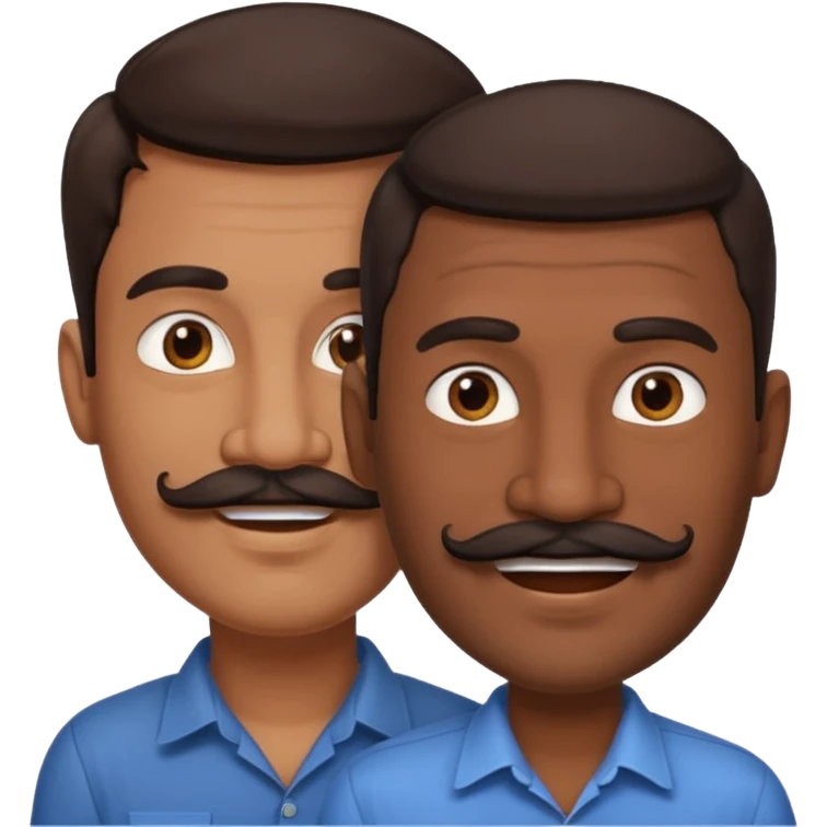 Gay couple. Tall dark indian man with mustache and shorter white man with dark brown hair. emoji