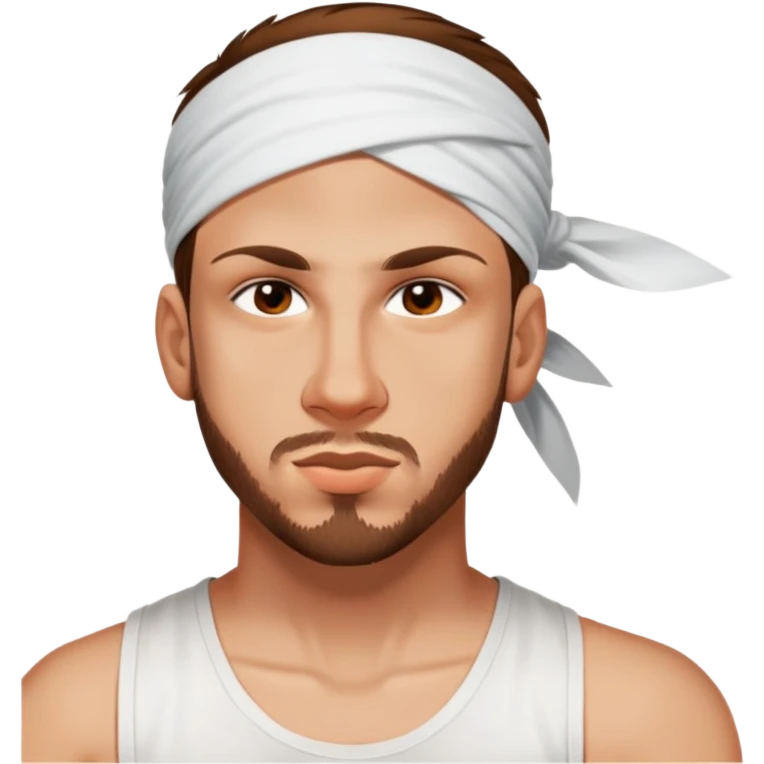 male, wearing a white tank top, bandana emoji