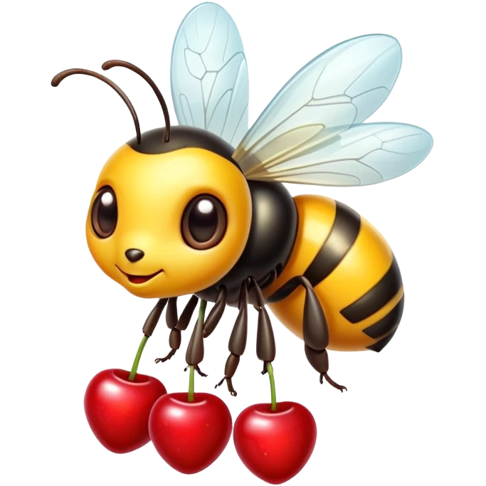 adorable bumble bee on red cherries emoji