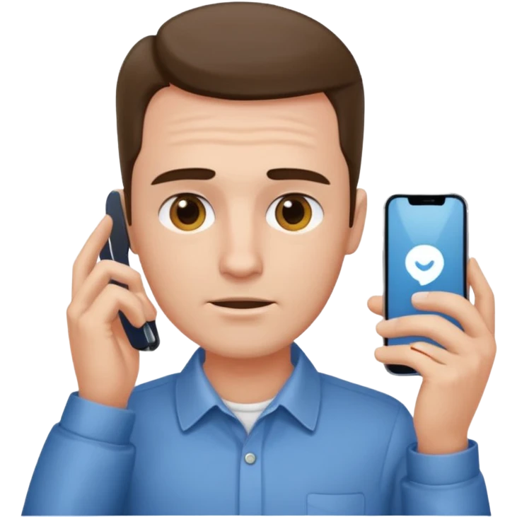 a guy holding a phone horizontally on his forehead like it was a card emoji