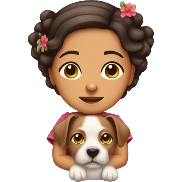 Mexican lady a dog and cat like a baby emoji