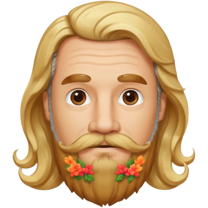 MID AGE MAN WITH LONG BLOND & bROWN WAVY HAIR, MOUSTACH AND BEARD emoji