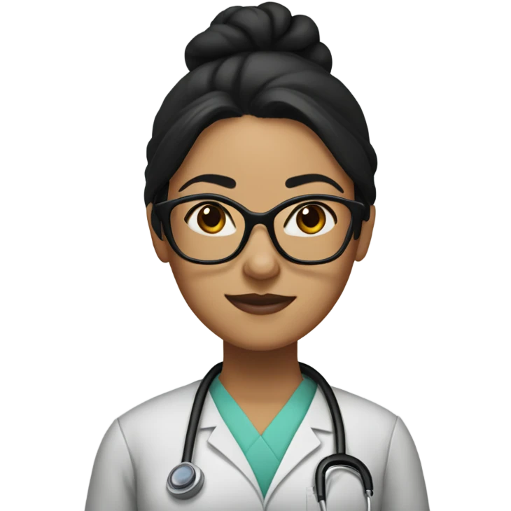 olive skinned woman doctor with black hair in a bun and glasses  emoji