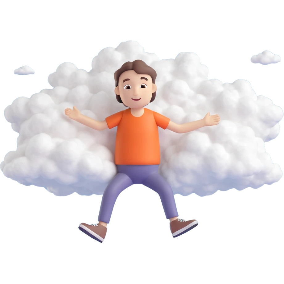 figure of a person in flight, made entirely of small white convex fluffy clouds, fluffy texture, no background, clean style emoji