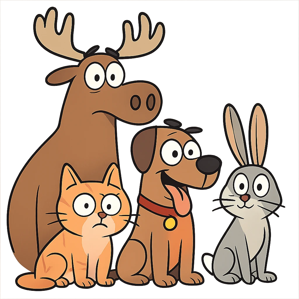 flat toon style group of animals without background emoji