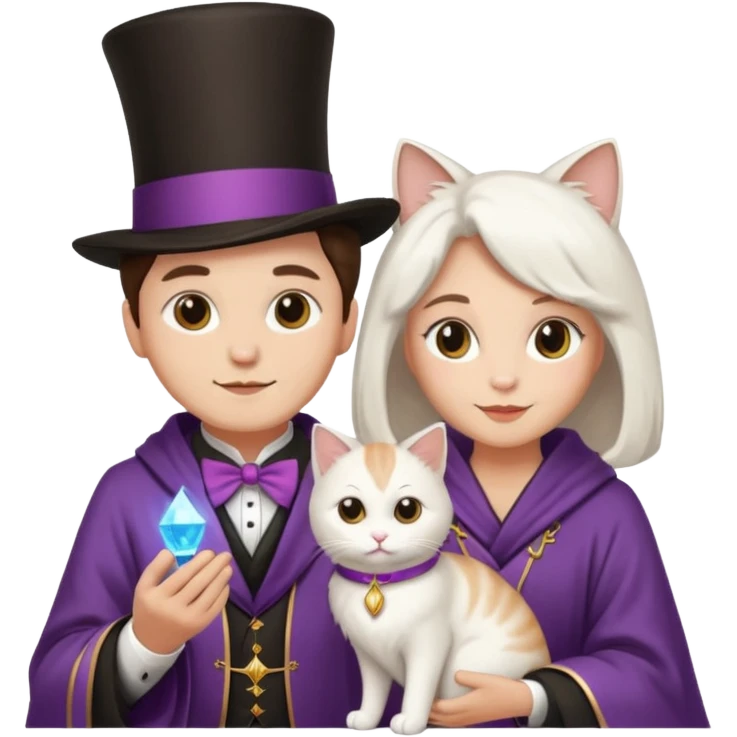 magician couple and their pet cat emoji