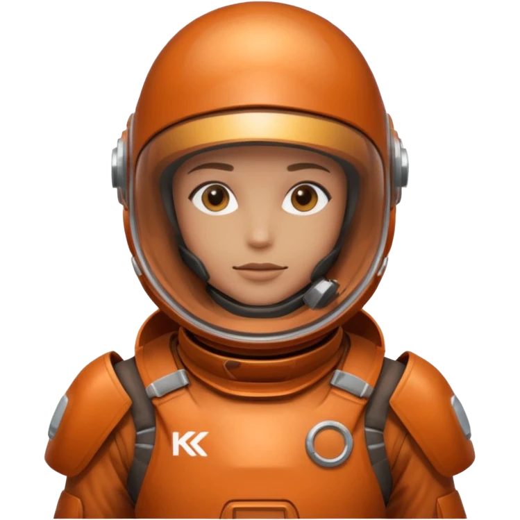 rust full kit protective suit helmet and gear chest up with subtle Y2K aesthetic glossy metallic futuristic style emoji