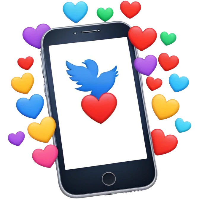  smartphone showing a colorful social media post with a heart and image icon emoji