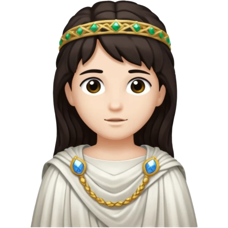 Libera from Roman Deities with long dark brown hair, black sequin toga emoji