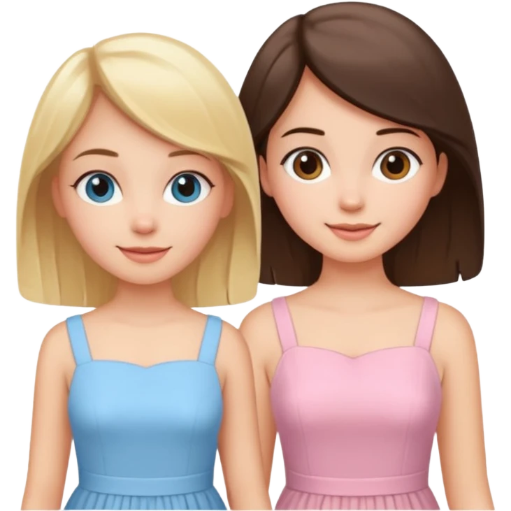 happy pride and prejudice blonde girl in light blue dress and brunette girl in light pink dress emoji