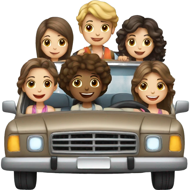 4 girls and 1 man travelling in car emoji