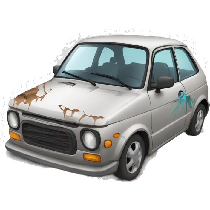 a car with graffiti and damage caused by vandalism emoji