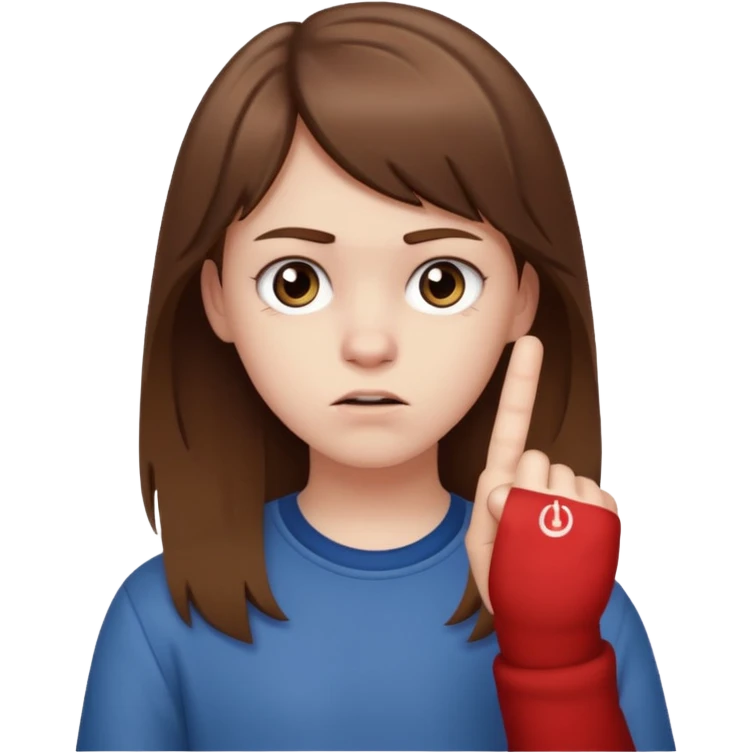 Pale young teenager with brown hair giving middle finger emoji