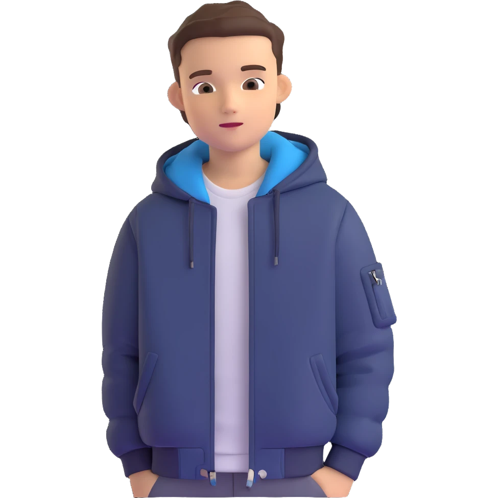 teenage boy wearing a jacket, looking confident emoji