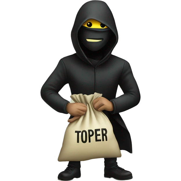 Thief stealing money bag with the word Toptier embroidered on it emoji