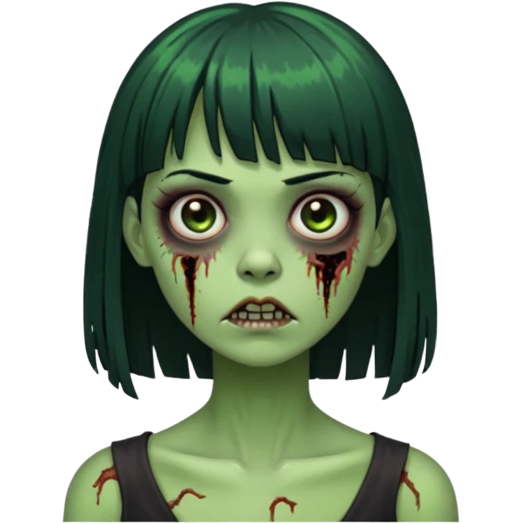 garota zumbi verde com os cabelos pretos longos e com franja curta emoji