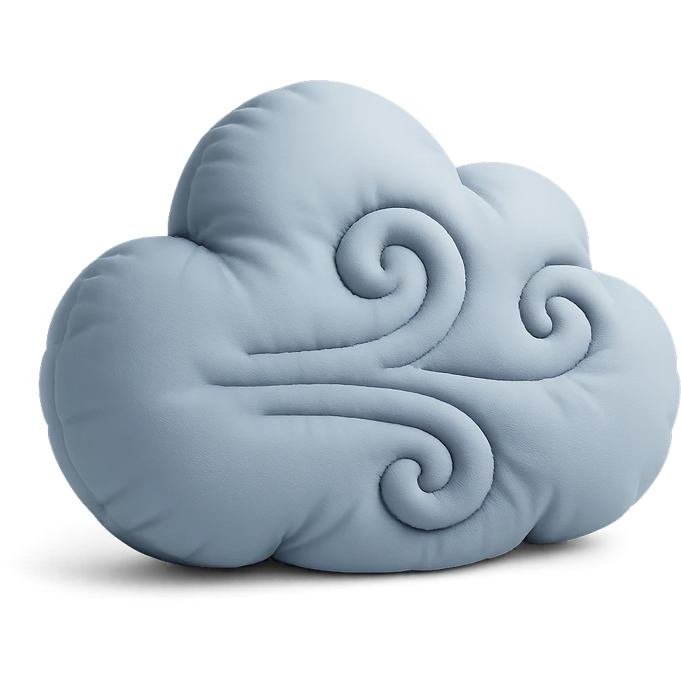 windy cloud with swirling wind lines, soft plush cushion style emoji