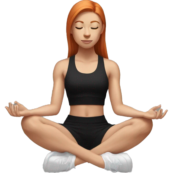 Aesthetic Ginger girl straight hair in black gym fit full body meditating  emoji
