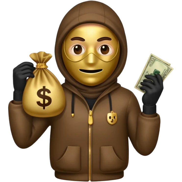 Robber emoji holding a 💰 wearing a mask that is made of robber suit without showing his hand the 💰 need to be in the left emoji